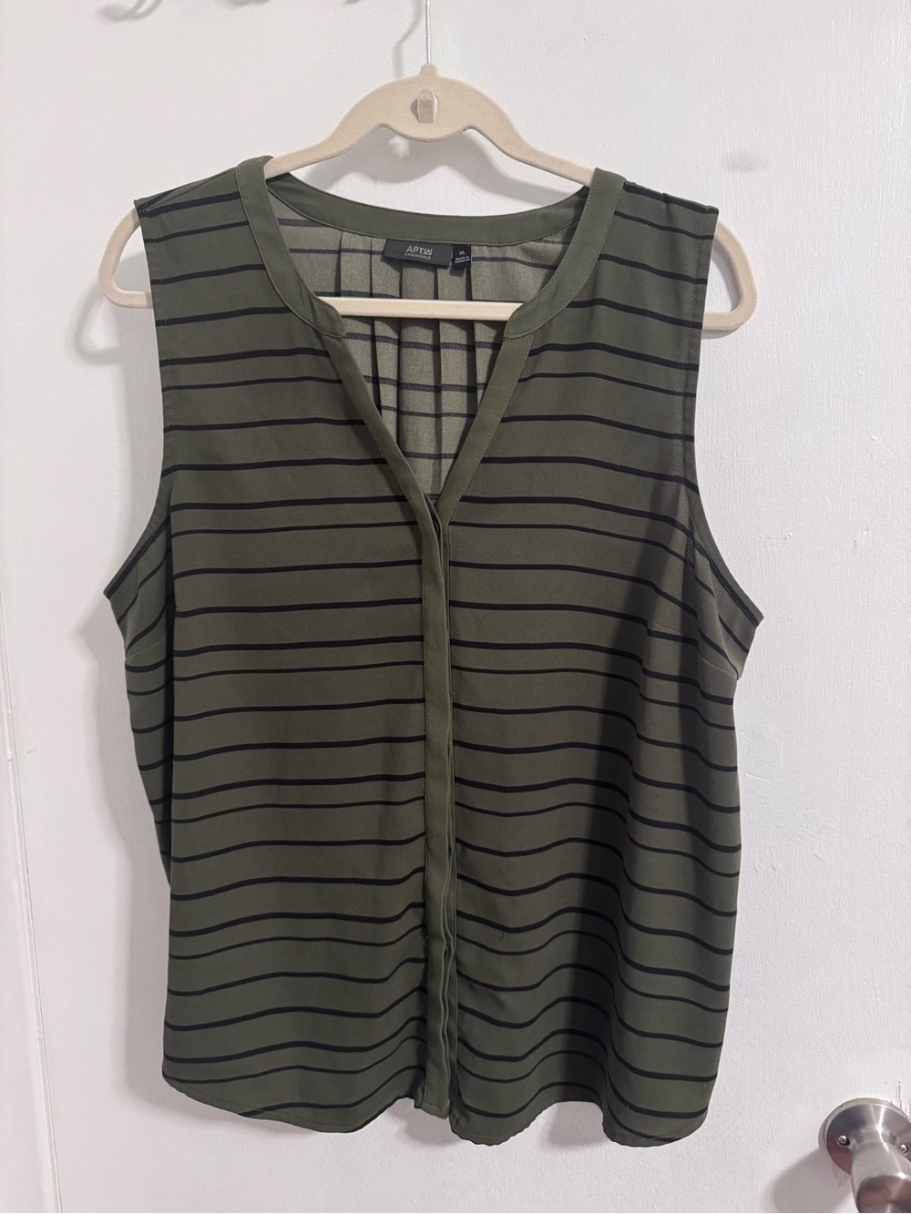 Apt. 9 Olive Green and Black Striped Sleeveless Top